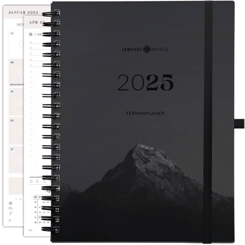 Lebenskompass Ringbuch Kalender 2025 Buchkalender A5 BERG - Schöner Wochenkalender & Terminplaner 2025 - stabiles Hardcover - Taschenkalender 2025 - Buchkalender A5 + Viele Extras