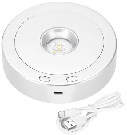 PATIKIL 4.5 x 3.5 Rotating LED Light Base Stand, Colorful Base Display Pedestals with 4 Revolving & 8 Light Modes Electric & Battery-Operated Platform for Crystal Decoration, Silver Tone