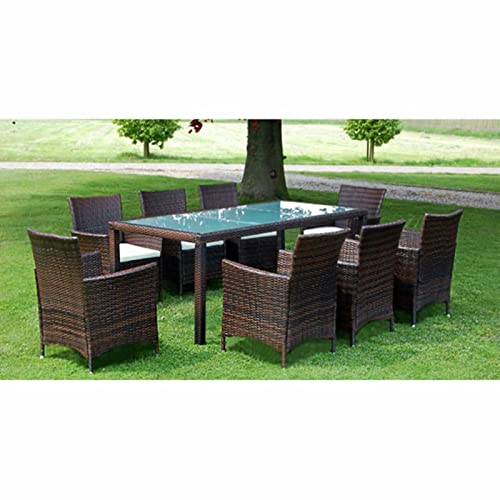 Faroom Polyrattan Sitzgruppe for 8 Personen - Gartenmöbel Set 8 Stühle mit Tisch mit Glasplatte - Garten Sitzgruppe - Polyrattan Gartenmöbel Set für Garten & Terrasse Braun