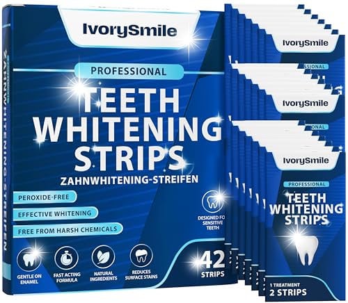 IvorySmile Professional Teeth Whitening Strips 21 Treatments | Safe for Enamel | Non Sensitive Teeth Whitening | Bright Smile Without Any Harm | Pack of 42 Strips + Mouth Opener Included