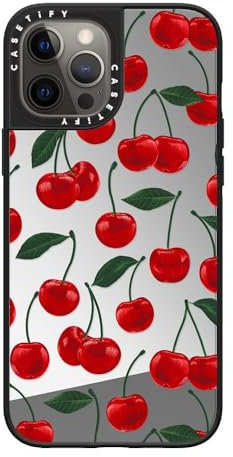 CASETiFY Verspiegelte Schutzhülle für iPhone 12 Pro Max, reflektierend, 1,52 m Fallschutz, kompatibel mit Magsafe, lebendiges rotes Kirschmuster, Silber auf Schwarz
