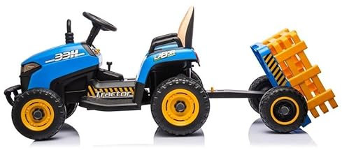 Tracteur 12 V pour enfants, remorque, RC parental, bleu, pour enfants de 2 à 6 ans