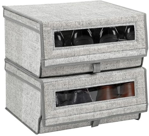 Greenfields Stackable Shoe Storage Boxes | Durable Fabric Construction with Hinged Lid and Clear Window | Spacious Compact Shoe Organizer for Closet & Wardrobe | All Shoe Types