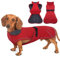 MORVIGIVE Hundemantel, perfekt für Dackel – Rot, Größe L, wasserdichter Wintermantel mit integriertem Geschirr, warme Weihnachtsbekleidung, Outdoor-Bekleidung, verstellbarer Schnallenverschluss