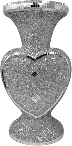 Flower Vase/Pot Crushed Diamond With Floral Design Luxury Home Decoration - Silver - 30cm