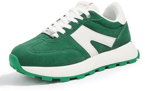 LUCKY STEP Baskets Femme à Plateforme – Sneakers Rétro Classiques, Chaussures de Mode à Lacets pour Tennis, Course et Quotidien (Vert/Blanc, 8US-38EU-5UK)
