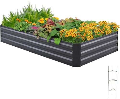 Quictent Hochbeet Metall Pflanzbeet,Frühbeet Ohne Boden für Garten,Gartenbeet 180 x 90 x 30cm,Frühbeet Pflanzkübel mit Tomatenkäfigen,Grau