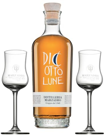 Generico Marzadro Grappa Diciotto Lune 70cl + 2 Bicchieri Degustazione Originali in Vetro