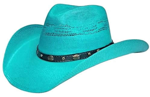Modestone Unisex Strohhut Cowboyhut Bangora Metall Concho Hut Band Türkis, Türkis, 7 3/8
