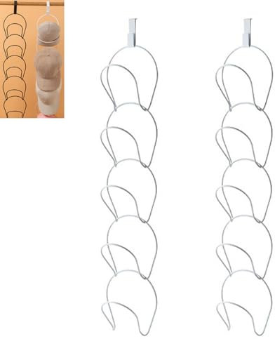 Beufee 10Pcs Hat Rack For Door, Hat Hanger Holder Hat Hooks Closet Hanging Baseball Cap Display Storage Rack for Scarves Handbags Towels Clothes Wig Ties Over the Door Hat Organizer (White)