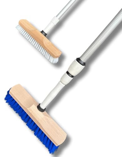 Balai Brosse télescopique 5,50 m pour toiture et Panneau Solaire | Brosse Lave-Pont Rilsan et Synthétique | Manche télescopique Aluminium | Kibros 21722819KITGM