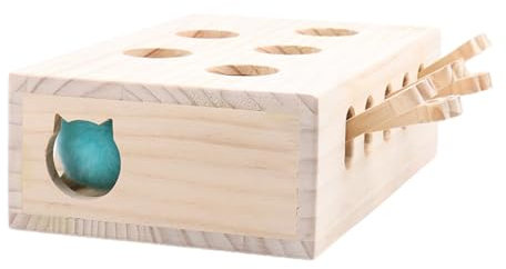 Moreeulsi Interactive Box Catch Mice Game Cat Puzzle Toy, Cat Scratcher Interactive Game, Interactive Wooden Whack-a-Moles Cat Toy, Wooden Kittens Whack Mole Puzzle Relieve Toy, 33.5x26x10cm