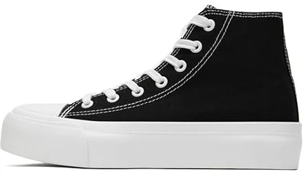 Women's Fashion Platform Trainers Ladies High Top Canvas Shoes Classic Platform Lace Up Sneakers Pumps Plimsolls Outdoor Sport Tennis Running Walking Shoes Breathable Black