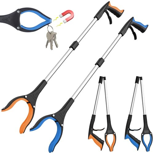 PQETBV Pince Ramasse Objet, Pince Extension Pliable, Pliable Rotative Déchets Pince Telescopique avec Pince Rotative en Caoutchouc, pour Prise de la Corbeille, Ramassage des Déchets