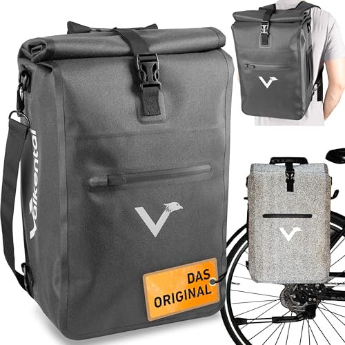 Valkental® 3in1 Fahrradtasche [Bis 25L] - Das Original - Geeignet als Gepäckträgertasche, Rucksack und Umhängetasche - 100% Wasserdicht & Reflektierend - Sichere Befestigung [Abschließbar] Laptopfach
