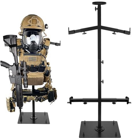 BOOSTEADY Tactical Gear Stand Helmet Vest Belt Display Rack,Heavy Duty Steel Tactical Vest Hanger,Adjustable Garage Free-Standing Organizer, for Tactical Gear and Police Duty Gear Rack Construction