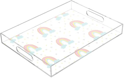 Bandeja acrílica rectangular de unicornios y arco iris, bandejas acrílicas para servir con asas, 12 x 16 pulgadas, a prueba de derrames