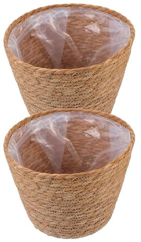 BESPORTBLE Lot de 2 Paniers à Plantes Tressés en Paille, Pots de Fleurs Rustiques Ø23 Cm pour Décoration Intérieure, Base Stable, Panier Simple et Solide pour Salon et Bureau