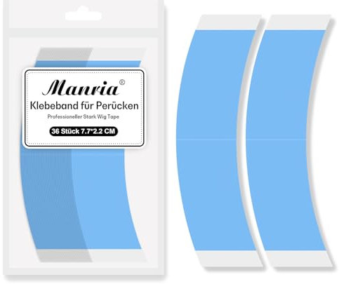 Manria Klebeband für Perücken, Unsichtbar Wasserdicht Doppelseitiges Extra Stark zum Fixieren für Toupets & Spitzenperücken Flach C Contour Wig Tape 2.2 * 7.7cm 36 Stück #Blau