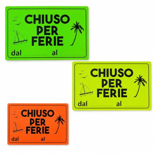 Topolenashop Cartello “Chiuso per Ferie” 20x30 cm Adesivo in Vinile Impermeabile – Segnale per Negozi, Uffici e Attività, Retro Adesivo, Colori Casuali per Vetrine, Porte e Serrande | 7882968