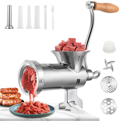 Huanyu Hachoir à viande manuel en acier inoxydable avec poussoir à saucisse et accessoire pour biscuits. Hachoir à viande manuel lavable au lave-vaisselle pour le bœuf, le porc et les légumes (n° 10)