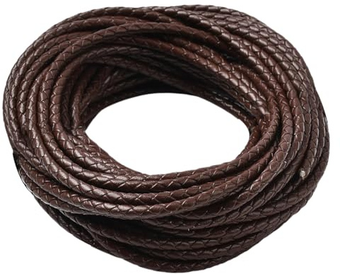 CALFOVERA 5m Geflochtene Runde Echte Lederschnur Für Schmuckherstellung Lederriemen 4MM brownes Lederband aus Echtes Leder Bolo Krawatten Seil Kordel Gefaltetes Flechten Streifen Faden Für Die