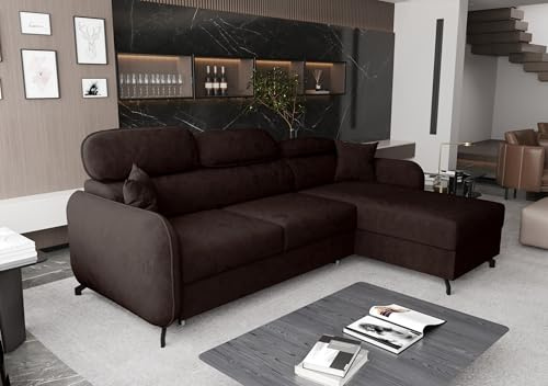 AXLIVING Ecksofa mit Schlaffunktion Ribella 5 in L 265 cm, Samt Schokobraun Rechts