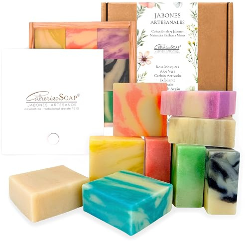 CABRERIZO SOAP Coffret savon femme cadeau. Savon artisanal fait main visage | 8 Savonnettes parfumées. Coffret cadeau femme anniversaire - Savon douche & savon visage peau sensible (savon surgras solide)