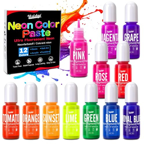 Neon Pigment Dye - 12x10g Konzentrierte Neon Farbpigmente für Gießpulver, Epoxidharz, Nageldesign, Slime, Malerei, Kerzen, Seifenherstellung, Neonfarbstoff für Halloween-Deko, DIY-Bastelarbeiten