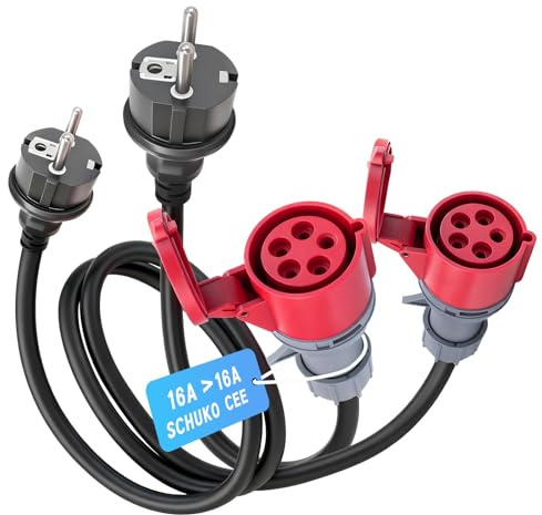 CEE Adapter 16A 2 Stück von Schuko auf CEE 230V mit 1,5M Kabel | IP44 Camping Stromadapter bis 3,7 kW für Wohnmobil Wohnwagen Caravan und Campingplatz