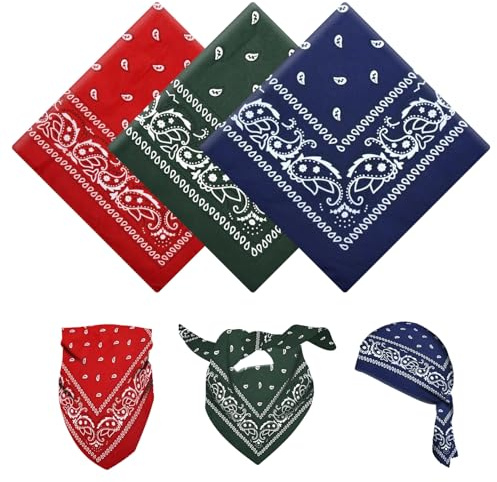 YAWYO 3er-Set Bandana, vielseitig einsetzbares Haartuch mit Paisley-Print, Unisex-Kopftuch, Bandanas, Stirnband für Damen und Herren, Cowboy-Accessoires