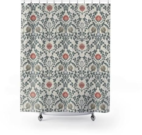 Duschvorhang im William Morris-Stil, Salbeigrün, botanische Kunst, Vintage-Design, Badezimmerdekor (120 x 220 cm/extra lang)