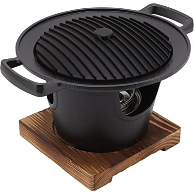 Hibachi-Grill, Holzkohlegrill, Tischgrill, tragbarer koreanischer Grill, Hibachigrill, antihaftbeschichtet, japanischer Holzrahmen, Aluminiumlegierung, für Camping, Zuhause,