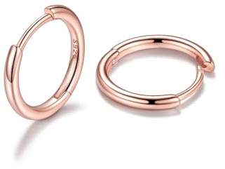 FaithHeart S925 Boucles d'Oreilles Femme Créoles en Argent Massif/Plaqué Or/Rose/Noir, Piercing Anneau Oreille de 8/10/12/14/16/18/20 mm