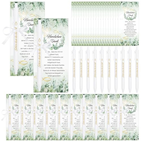 20 Sets Gastgeschenke Taufe Schön dass du da bist Kugelschreiber mit Dankeskarte & Weißes Band Gastgeschenke Kommunion Hochzeit Taufe Firmung Konfirmation Tischdeko Dankeschön Geschenke für Gäste