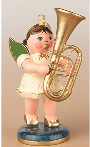 Hubrig Volkskunst Engel mit Tuba - 6,5cm / Weihnachtsengel - Original Erzgebirge Engel