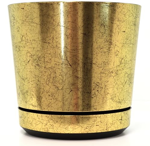 KERD Blumentopf 32 cm, Altgold (012), dekorativ, hochwertig, aus recyceltem Material, mit Drainagesystem, mit Untersetzer, handbeklebt, gealtertes Gold, stilvoll, Vintage-Touch, rustikal, Loft