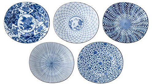 Piatti in porcellana tradizionale giapponese Hasami-yaki Set di 5 piatti Fatto in Giappone Sometsuke Indigo Blue 31302