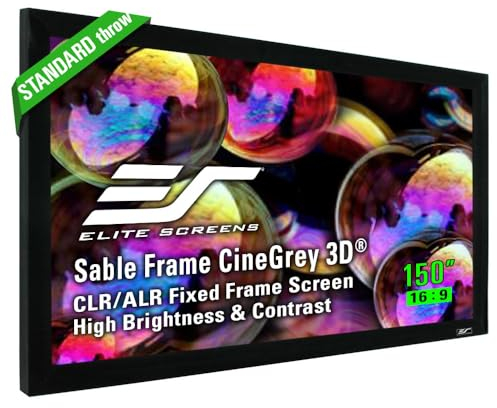 Elite Screens 150 inch CLR and ALR Projector Screen 16:9 4K, Standard Throw Projection Screen, Fixed Frame Projector Screen Grey, Indoor Movie Screen Home Theater - Sable Frame CineGrey 3D ER150DHD3