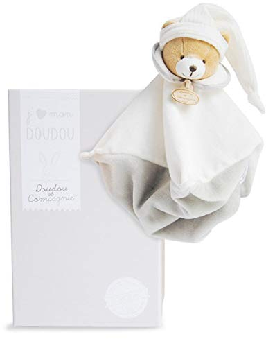 DOUDOU ET COMPAGNIE - Doudou Plat Carré Ours - L'Original Ours Taupe - Compagnon Tout Doux pour Les Câlins Enfants - Idée Cadeau de Naissance Bébé - Garantie Doudou Perdu - DC2928