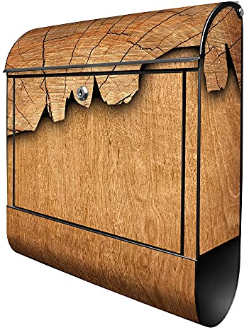 banjado® Design Briefkasten mit Holz 38,5x46,5x13cm & 2 Schlüssel - Briefkasten Stahl schwarz mit Zeitungsfach pulverbeschichtet - Postkasten A4 Einwurf inkl. Montagematerial