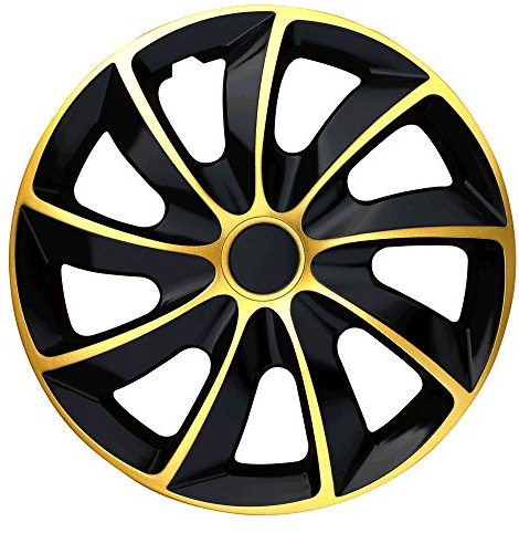 (Größe wählbar) 16 Zoll Radkappen/Radzierblenden Quad Bicolor (Schwarz-Gold) passend für Fast alle Fahrzeugtypen – universal