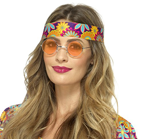 NET TOYS Hippie Sonnenbrille John Lennon Hippiebrille orange 70er Jahre Retrobrille Runde Flower Power Brille