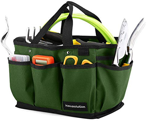 Housolution Borsa Attrezzi, Borsa Porta Utensili in Tessuto Ployester 600d Alta Resistenza con Multi-tasche Laterali, 2 Maniglie Porta Attrezzi per Elettricisti,12 Inch - Verde Scuro