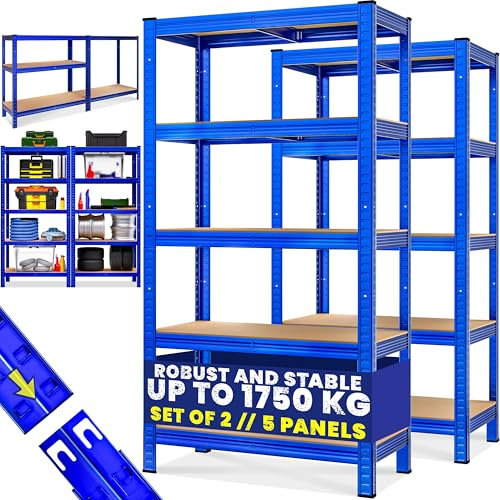 Monzana® 2x 5 Tier Heavy Duty Garage Shelving Unit 180x90x40cm Shelf Blue | Shed Racking, Galvanised Steel, Metal Shelving Units, Storage Shelves, Warehouse, Shed Rack, Workshop Bench, Garage Storage