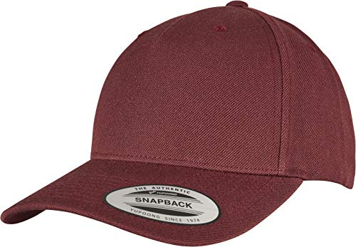 Flexfit Unisex Kappe 5-Panel Premium Curved Visor Snapback Cap Baseballkappe, Maroon, one Size