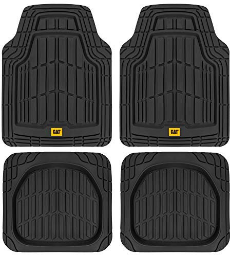 Cat® ToughRide™ Heavy-Duty 4 Piece Rubber All Season Floor Mats for Car Truck Van SUV, Black - Premium Trim to Fit Car Floor Mat, All Weather Deep Dish Automotive Floor Mats, Total Dirt Protection