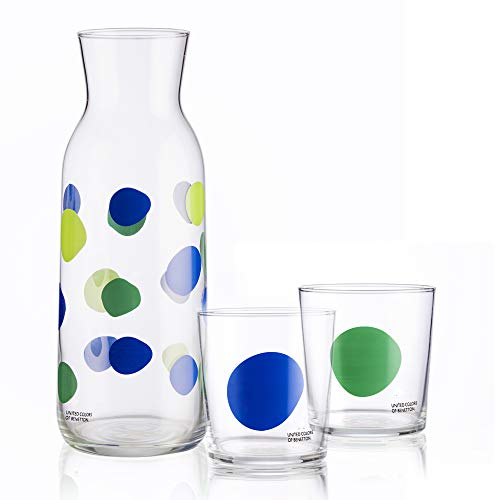UNITED COLORS OF BENETTON. BE065 Set 3 Piezas: Jarra de Vidrio 108 2 Vasos 35 cl, 1.2 litros, Cristal, Puntos