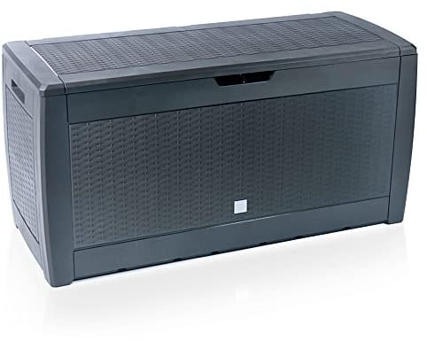 Vounot Coffre de Rangement Exterieur 310L en PP 119 x 48 x 60 CM Fabriqué en Europe Style Polyrotin Anthracite