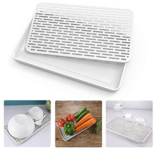 SOSMAR Drainer with Drip Tray - 30 x 17.5cm Small Dish Drain Board - Water Collection Drying Tray for Fruit, Mug, Utensils, Bathroom Accessories, Coffee Tea Food, Grey